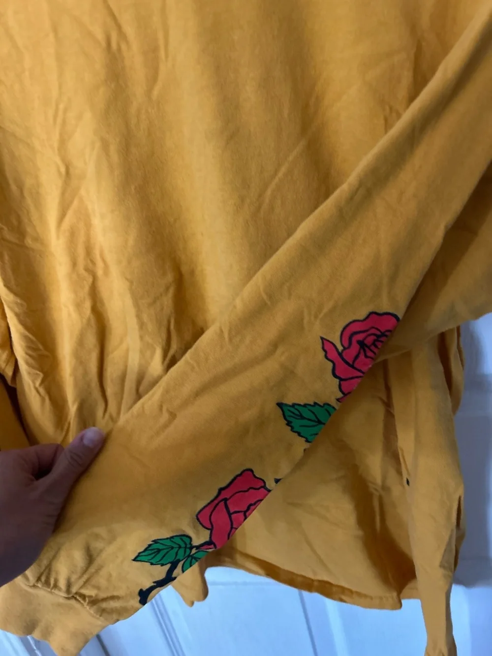 Ripple Junction Mustard Yellow Rose Graphic Long Sleeve Tee Size XL